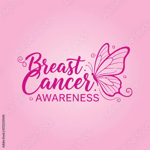 Breast Cancer Awareness Pink Butterfly Ribbon Symbol Design on Light Pink Background.eps