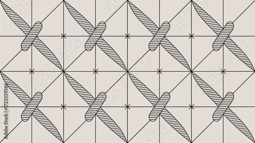 Geometric pattern with squares triangles crosses and striped shapes in a repeating arrangement design