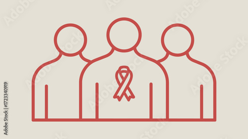 Three stylized figures with a pink ribbon on the center figure in a line drawing style illustration