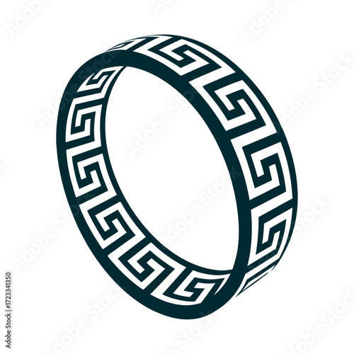 Greek Key Patterned Ring Design Element Evil Eye Charm Circular mati symbol with concentric circles and teardrop accents in cobalt blue