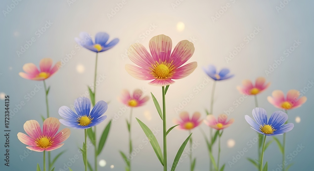 Fototapeta premium 부드러운 파스텔톤 꽃 일러스트 배경화면