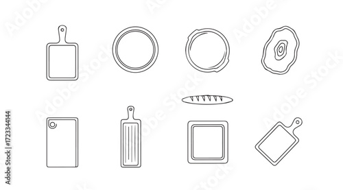 Collection of hand drawn kitchen utensils and food items silhouette