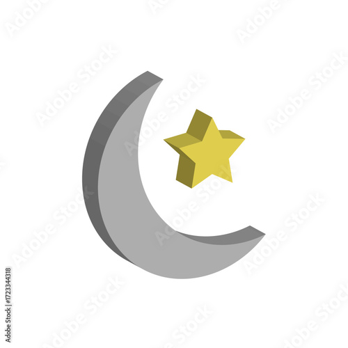 Crescent moon symbol. Night sky element. Celestial star illustration. Vector universe icon.