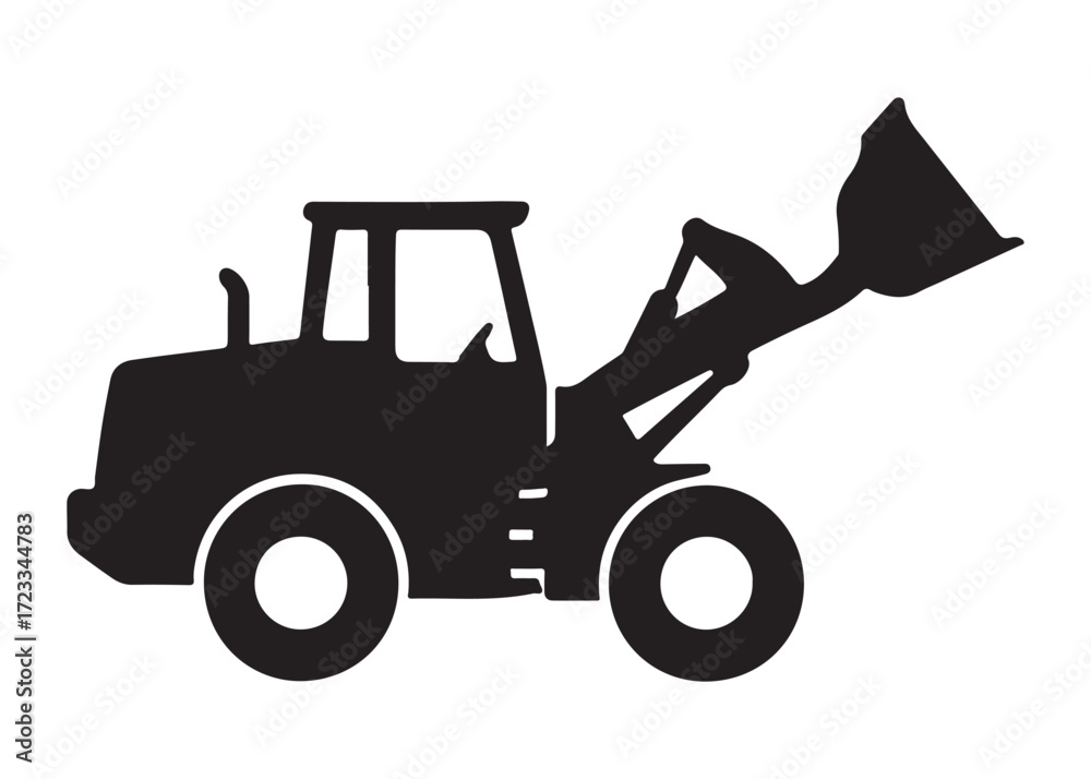 Naklejka premium loader logo silhouette vector, tractor loader silhouette vector illustration, construction excavator silhouette vector, heavy construction machine loader logo silhouettes vector on white background