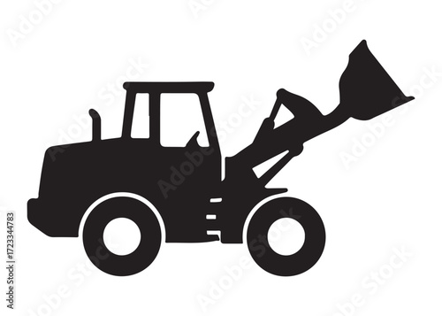 loader logo silhouette vector, tractor loader silhouette vector illustration, construction excavator silhouette vector, heavy construction machine loader logo silhouettes vector on white background