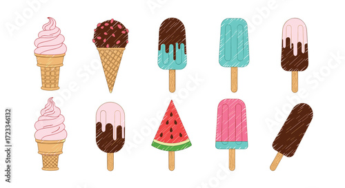 A vibrant collection of delicious frozen treats perfect for a hot summer day.