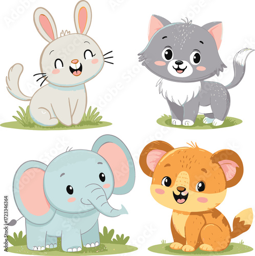 Cute cartoon animal set vector illustration