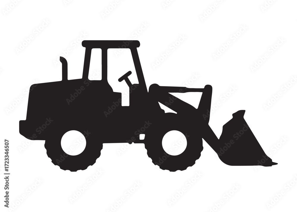 Naklejka premium loader logo silhouette vector, tractor loader silhouette vector illustration, construction excavator silhouette vector, heavy construction machine loader logo silhouettes vector on white background