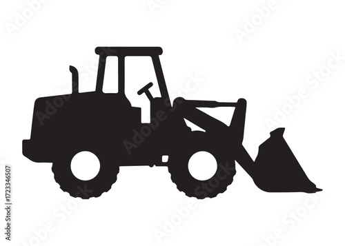 loader logo silhouette vector, tractor loader silhouette vector illustration, construction excavator silhouette vector, heavy construction machine loader logo silhouettes vector on white background