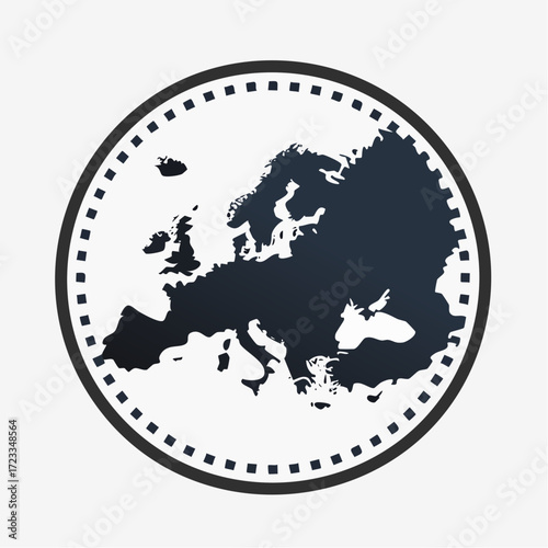 Dark silhouette of europe continent inside a dotted circle on a white background illustration art