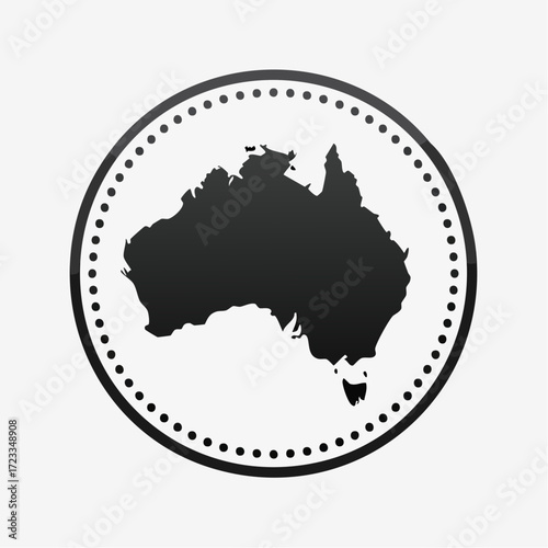 Black silhouette of australia continent inside a dotted circle on a white isolated background design vector
