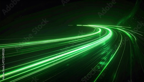 Abstract swirling neon green light trails