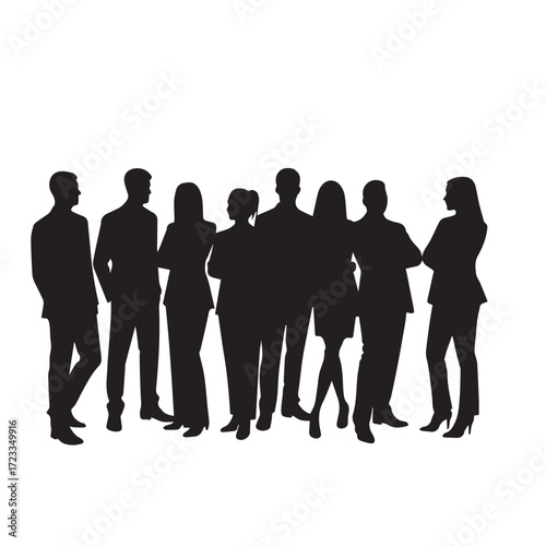 Business people silhouettes, group of standing business men and women

