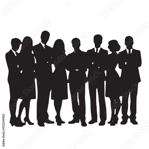 Business people silhouettes, group of standing business men and women

