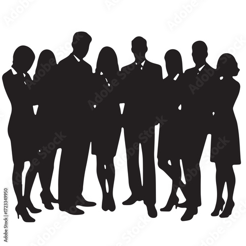 Business people silhouettes, group of standing business men and women

