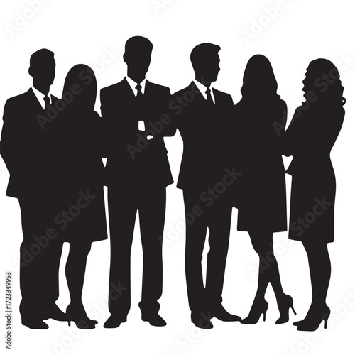 Business people silhouettes, group of standing business men and women

