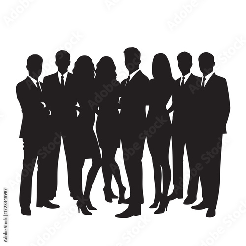 Business people silhouettes, group of standing business men and women

