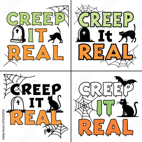 A Set of Four Fun and Spooky Halloween Vector Designs with the Pun 