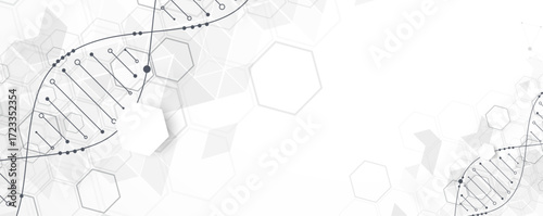 Abstract hexagon futuristic background for design works.
Science template, wallpaper or banner with a DNA molecules.