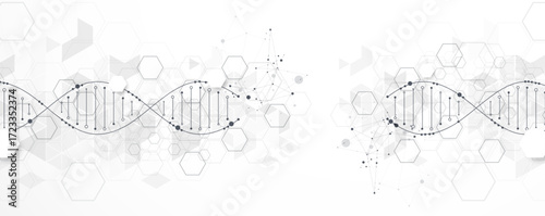 Abstract hexagon futuristic background for design works.
Science template, wallpaper or banner with a DNA molecules.