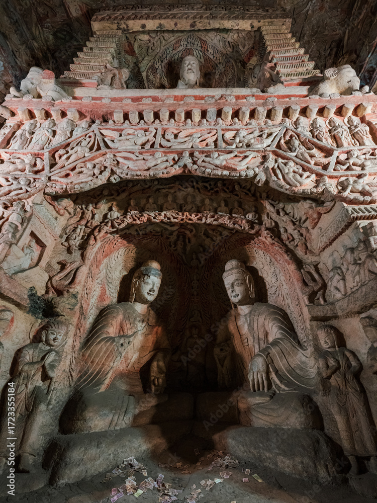 Fototapeta premium ancient buddhist grottoes art and mural in Yungang Grottoes, China