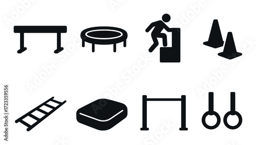Outdoor exercise equipment icons on black background