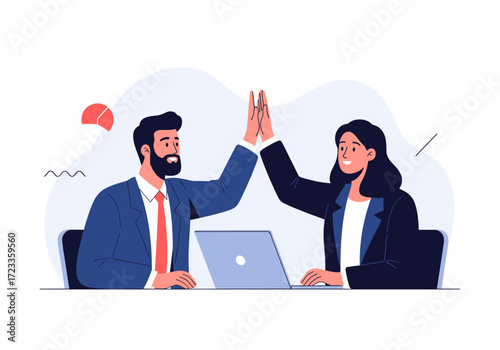Business colleagues celebrating success with a high five.