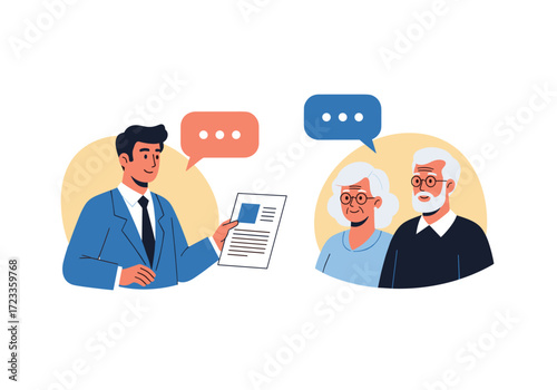 Financial Advisor Explains Investment Plan to Elderly Couple.