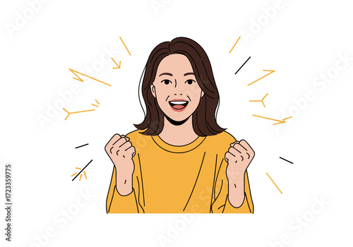 Excited Woman Celebrating Success with Fist Pumps.