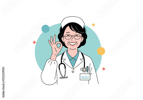 Happy Nurse Giving Ok Sign with Stethoscope and Glasses.