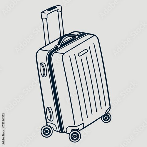 Illustration of a suitcase with wheels and a retractable handle on a light background style line art