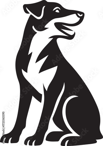 Sitting dog silhouette with open mouth, Playful dog black vector design