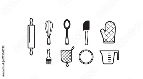 Collection of baking utensils and tools silhouette