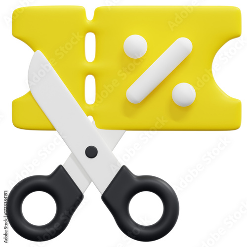 Icon of discount coupon with scissors, a symbol of sale, promotion, and savings for online shopping or marketing. This image is perfect for representing special offers and deals