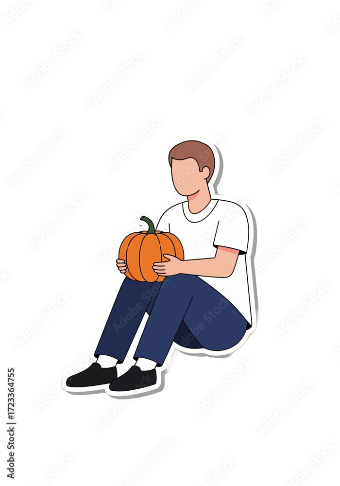 Obraz premium Flat Vector Illustration of a Person Holding a Pumpkin