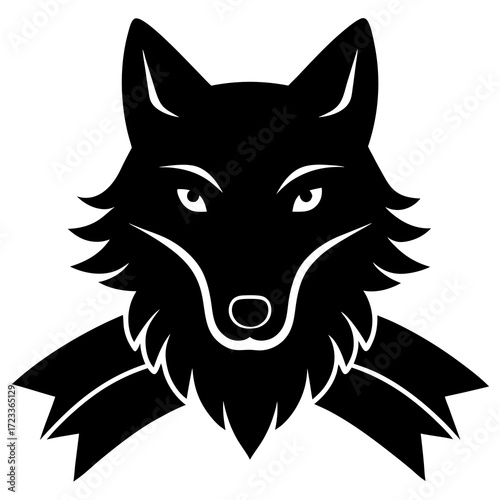 Stylized black wolf head with ribbon emblem