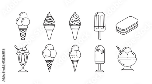 Collection of various ice cream treats in a distinctive silhouette style