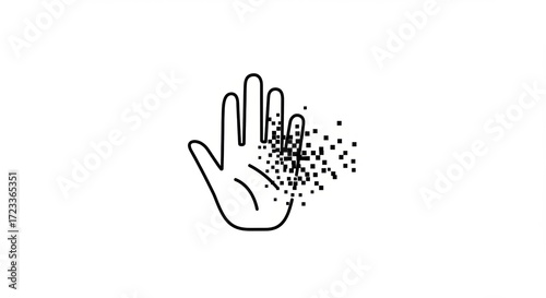 Abstract hand dissolving into digital particles representing data or technology