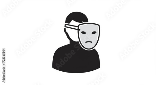 Person wearing a mask hides true emotions with sad expression