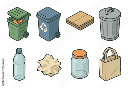 Eco-friendly waste management: recycling and composting icons