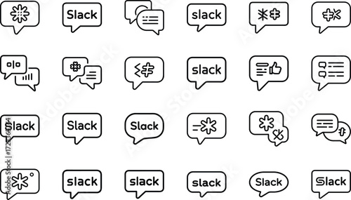 LINE, Meetup, Tumblr, Quora, Slack, Location Pin, Phone Call, Video Play, and Chat Bubble Symbols on White Background – Modern Minimalist Vector Bundle