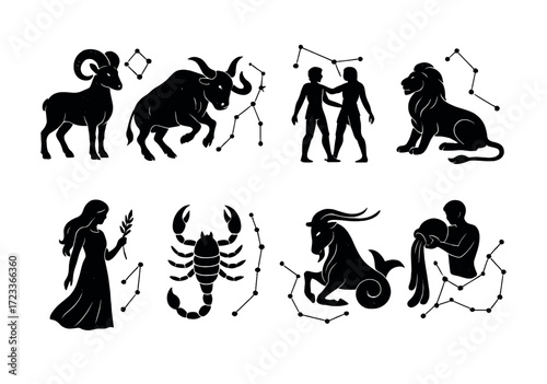 Zodiac signs with constellations: aries taurus gemini leo scorpio capricorn aquarius