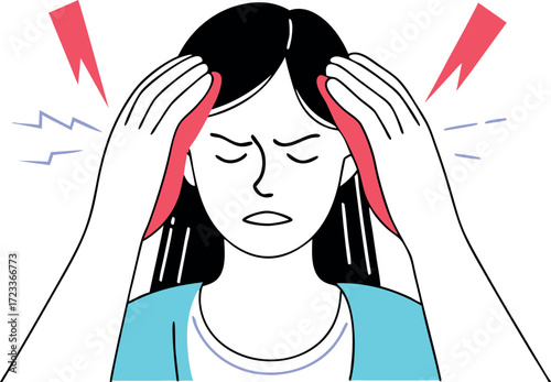 headache cartoon, stress doodle illustration, migraine cartoon vector, pain doodle face, tired woman cartoon, sad character doodle, depression cartoon avatar, angry woman doodle, emotional pain cartoo