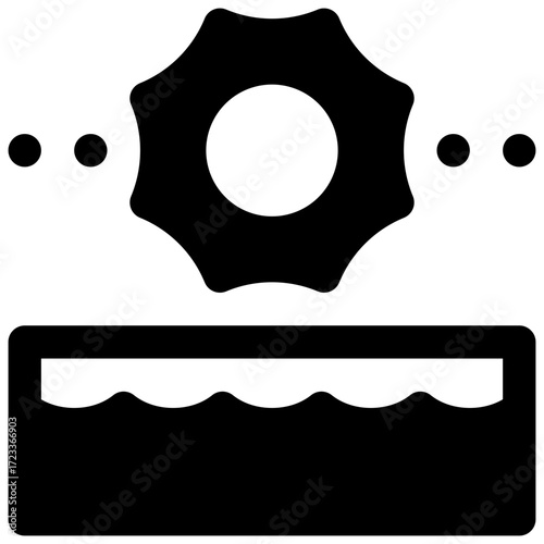 Midnight sun. Outlined stroke vector icon with black-filled details.