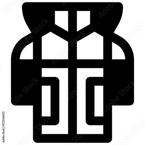 Parka. Outlined stroke vector icon with black-filled details.