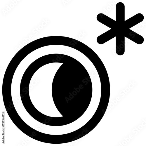 Polar night. Outlined stroke vector icon with black-filled details.