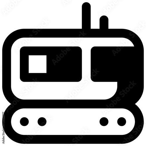 Polar exploration vehicle. Outlined stroke vector icon with black-filled details.