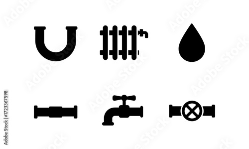 Plumbing elements set: icon collection for water systems and repairs