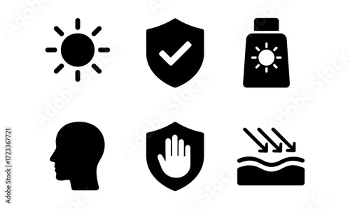 Sun protection essentials icons for safety and health design projects