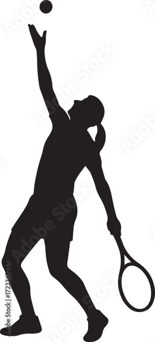 A vector illustration of a running woman tennis player silhouette